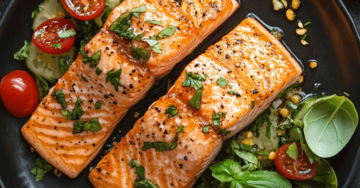 Grilled salmon served with a side of steamed vegetables, a source of omega-3 for immunity.